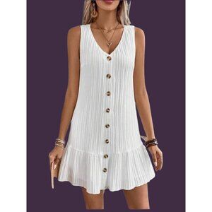 Sleeveless  Button-Down Mini Dress With Ruffle Casual Dress Fashion Size Large